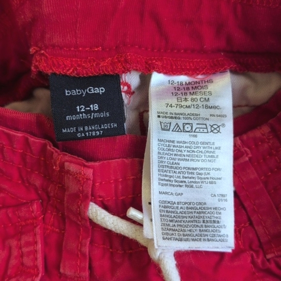 babyGap red cotton twill pull-on cargo utility shorts 12-18 months baby boy - Picture 5 of 6